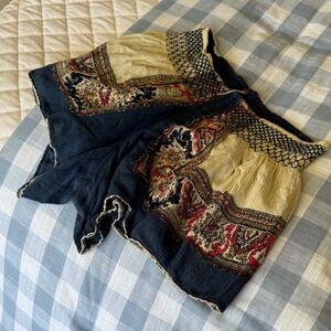 Free People Navy Floral Smocked Waist Shorts